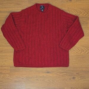 Tommy Hilfiger Red  Wool Alpaca  Crewneck Sweater Classic Cable Knit Soft